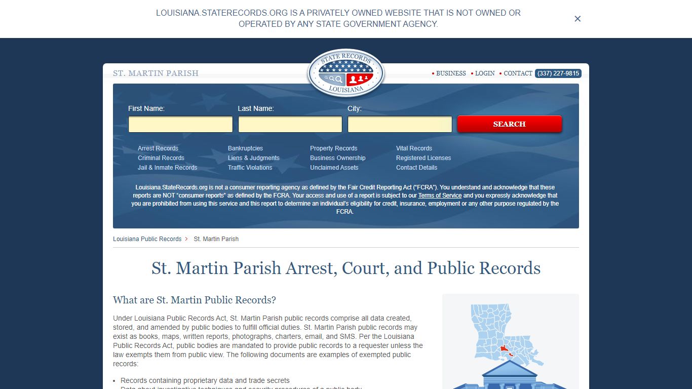 St. Martin Parish Arrest, Court, and Public Records