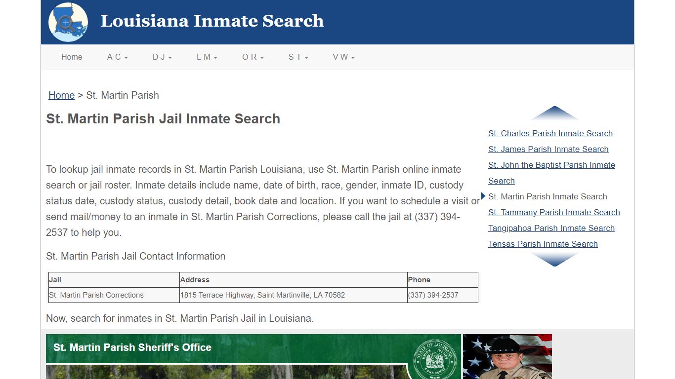 St. Martin Parish LA Jail Inmate Search